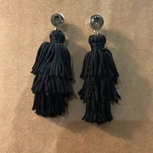 Tassel Tiered Rope String Jewel Black Dangle Earrings
